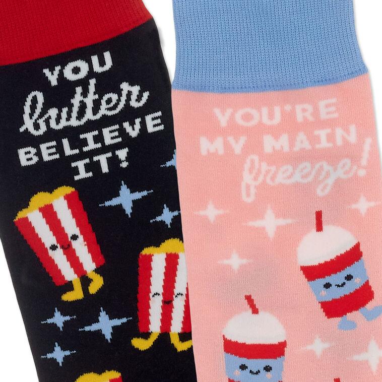 Hallmark Better Together Popcorn And Slushie Funny Crew Socks