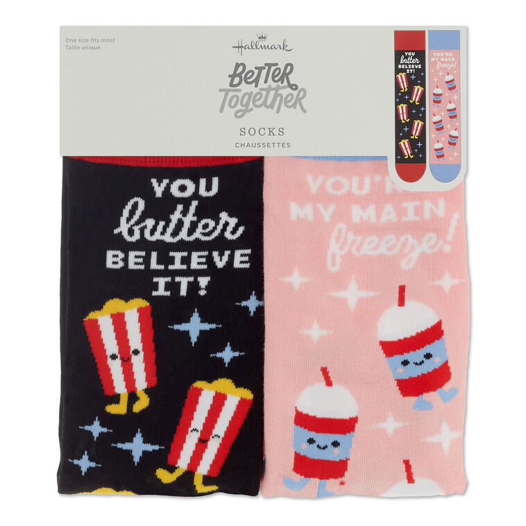 Hallmark Better Together Popcorn And Slushie Funny Crew Socks