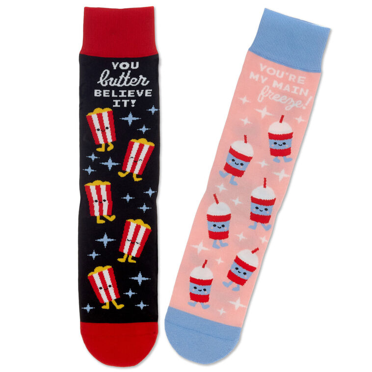 hallmark Better Together Popcorn and Slushie Funny Crew Socks