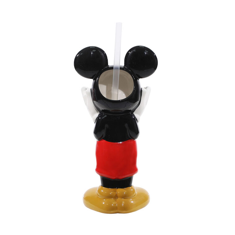 Hallmark BioWorld Disney Mickey Mouse Sculpted Ceramic Cup With Straw 6 Oz