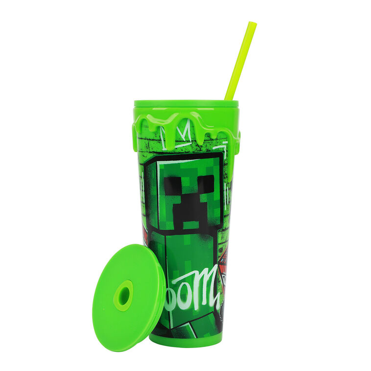Hallmark BioWorld Minecraft Creeper And TNT Plastic Tumbler With Straw 24 Oz