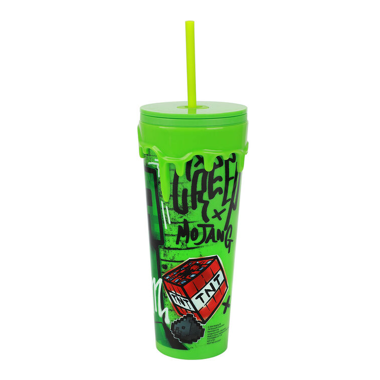 Hallmark BioWorld Minecraft Creeper And TNT Plastic Tumbler With Straw 24 Oz
