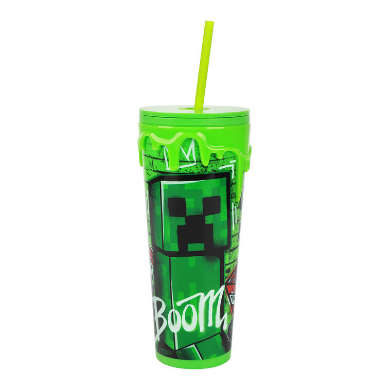 hallmark BioWorld Minecraft Creeper and TNT Plastic Tumbler With Straw 24 oz
