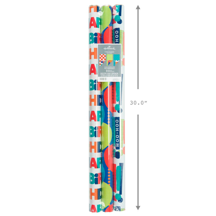 Hallmark Birthday Celebration 3-Pack Reversible Wrapping Paper