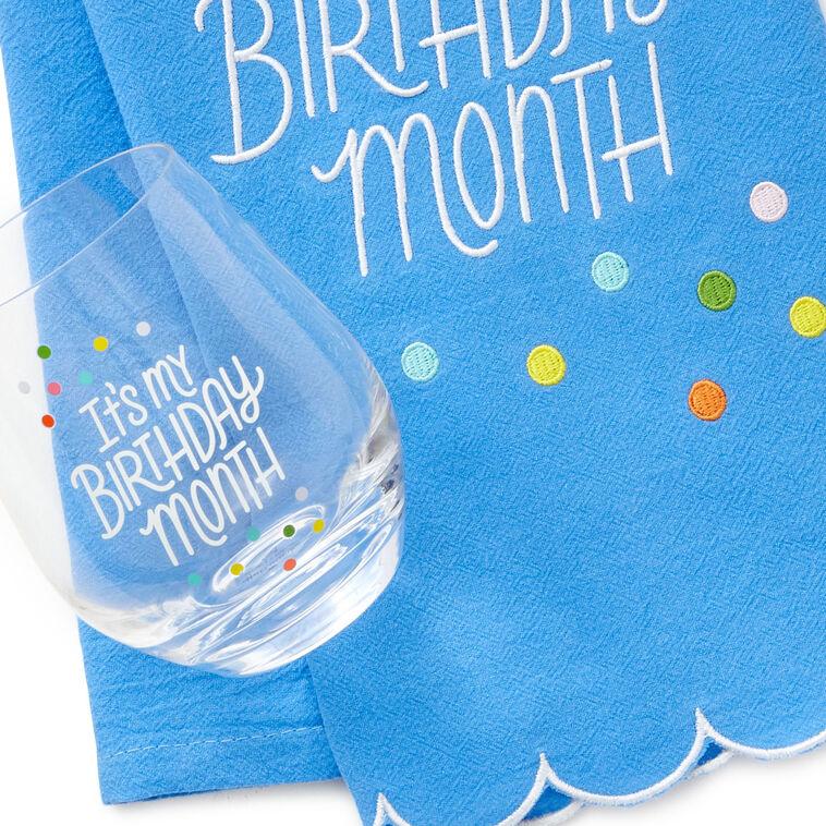 Hallmark Birthday Month Tea Towel And Wine Glass Bundle