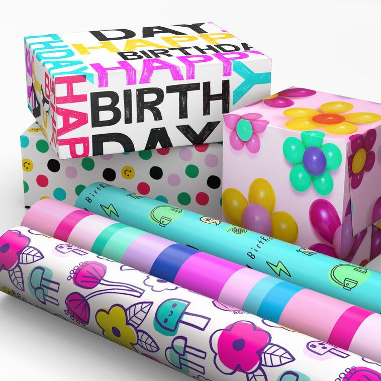 Hallmark Birthday Whimsy 6-Pack Assorted Wrapping Paper Roll Bundle 180 Sq. Ft. Total