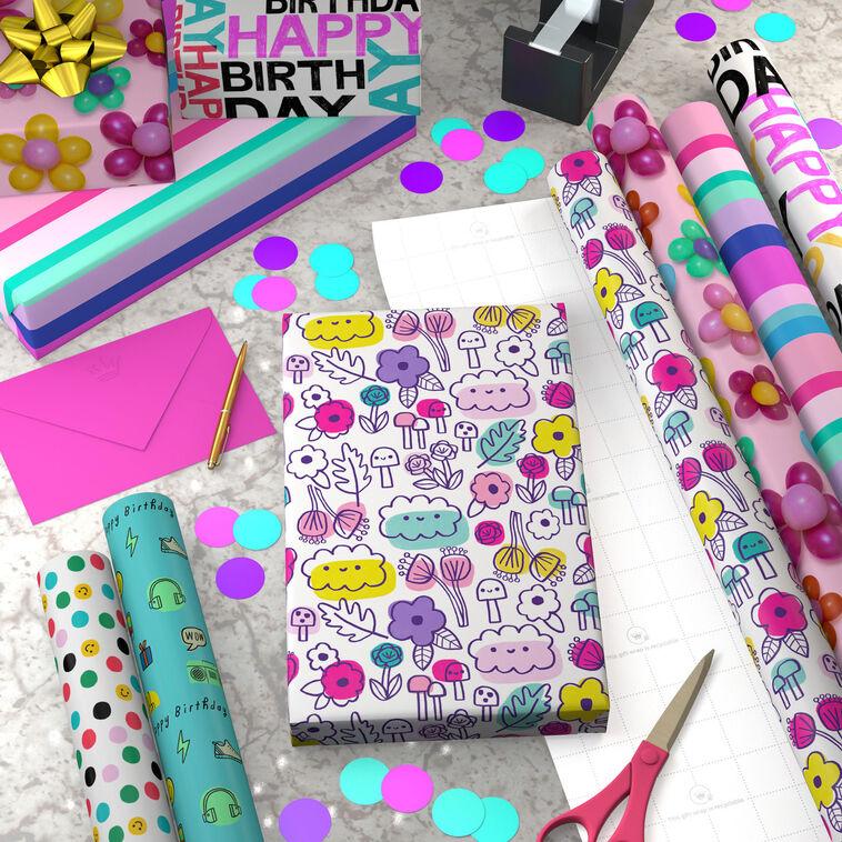Hallmark Birthday Whimsy 6-Pack Assorted Wrapping Paper Roll Bundle 180 Sq. Ft. Total