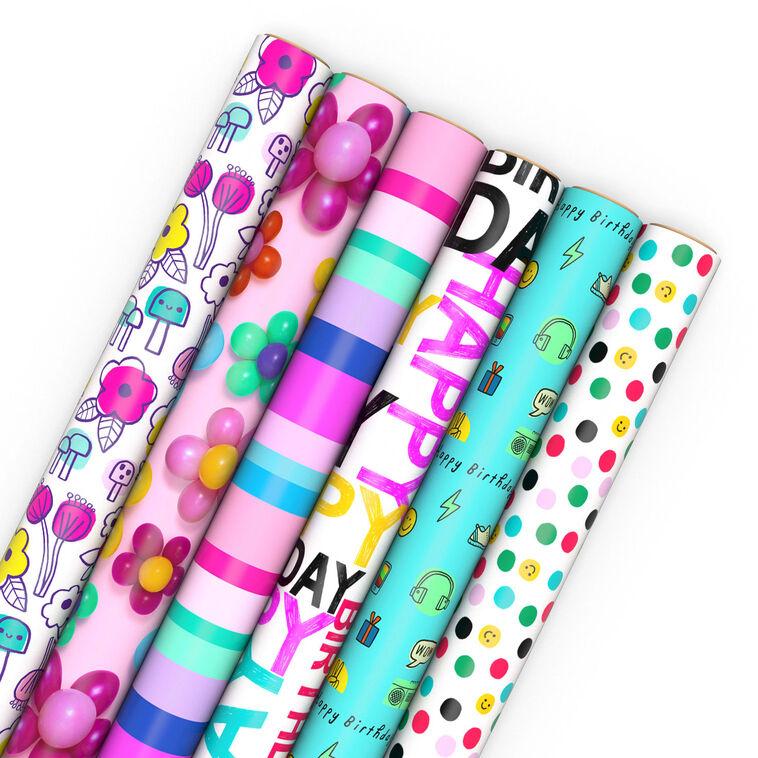 Hallmark Birthday Whimsy 6-Pack Assorted Wrapping Paper Roll Bundle 180 Sq. Ft. Total