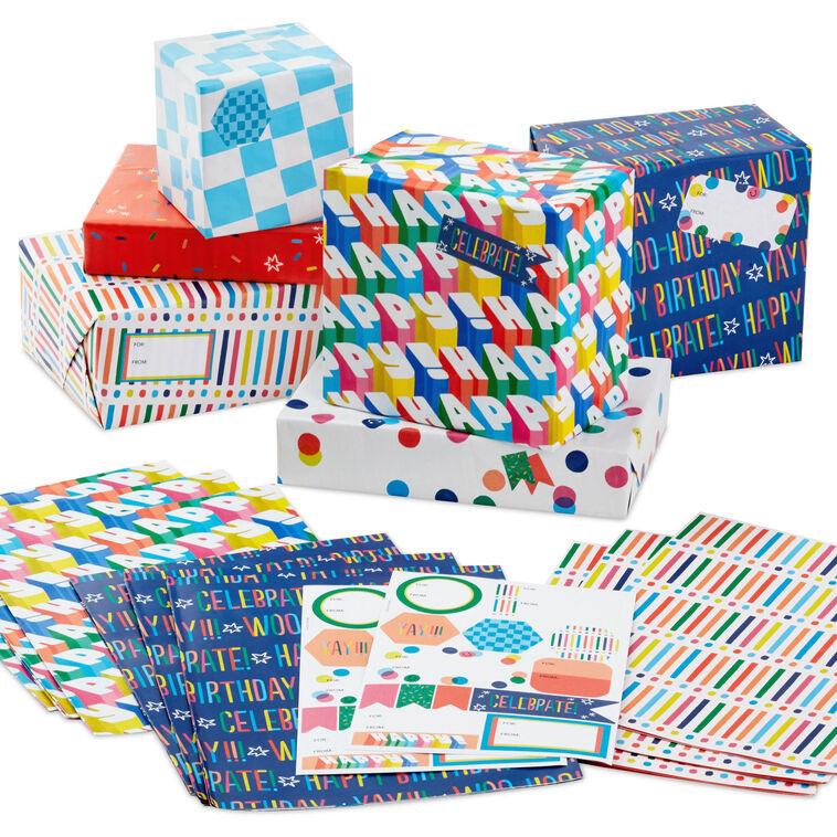 Hallmark Birthdays And Beyond Reversible Flat Wrapping Paper Assortment With Gift Tags 12 Sheets