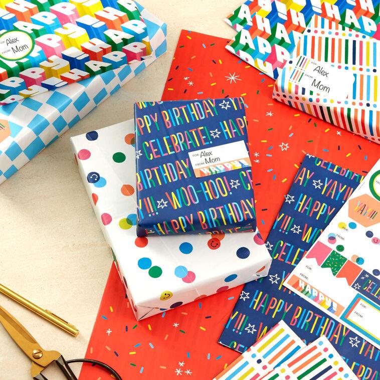 Hallmark Birthdays And Beyond Reversible Flat Wrapping Paper Assortment With Gift Tags 12 Sheets