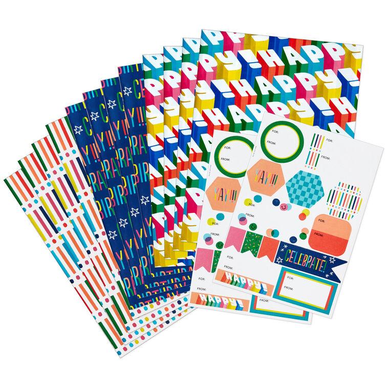 hallmark Birthdays and Beyond Reversible Flat Wrapping Paper Assortment With Gift Tags 12 sheets