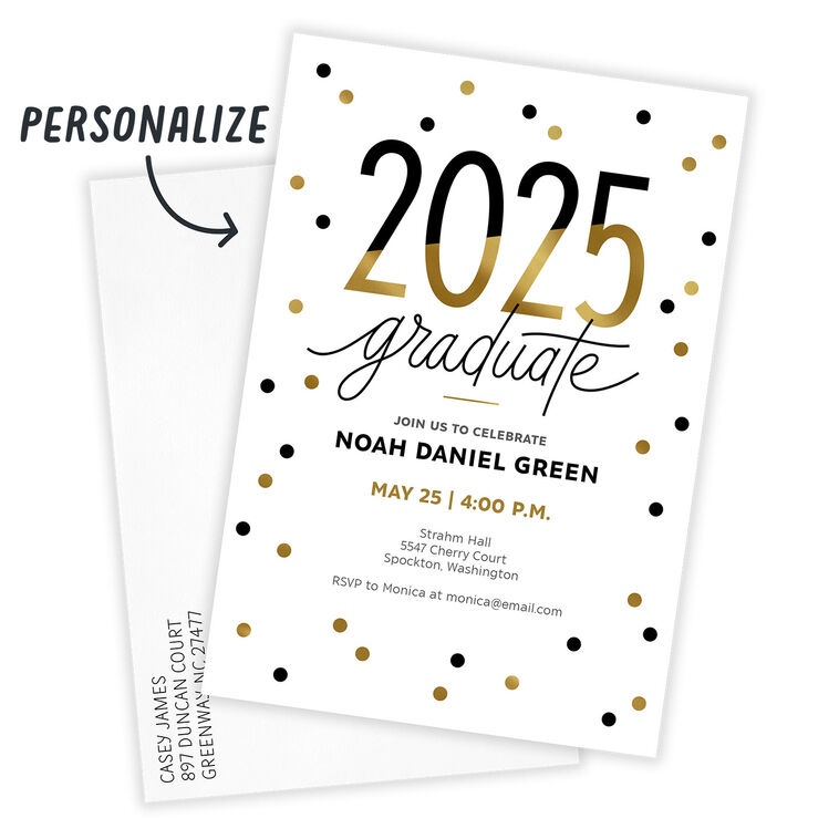 Hallmark Black And Gold Polka Dots 2025 Graduation Invitation