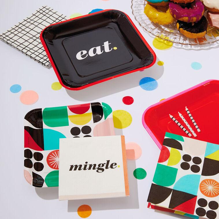 Hallmark Black And Red "Eat" Square Dinner Plates Set Of 8