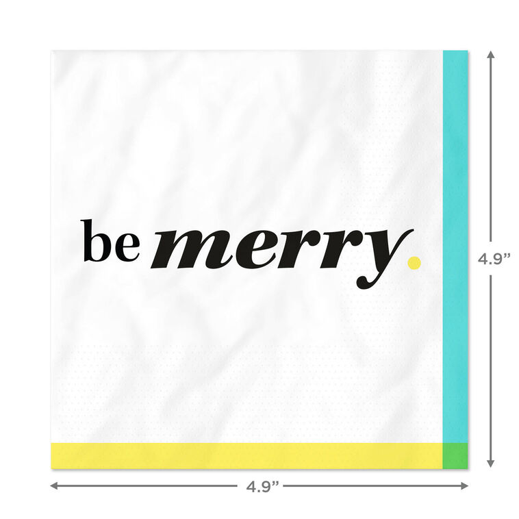 Hallmark Black And White "Be Merry" Cocktail Napkins Set Of 16
