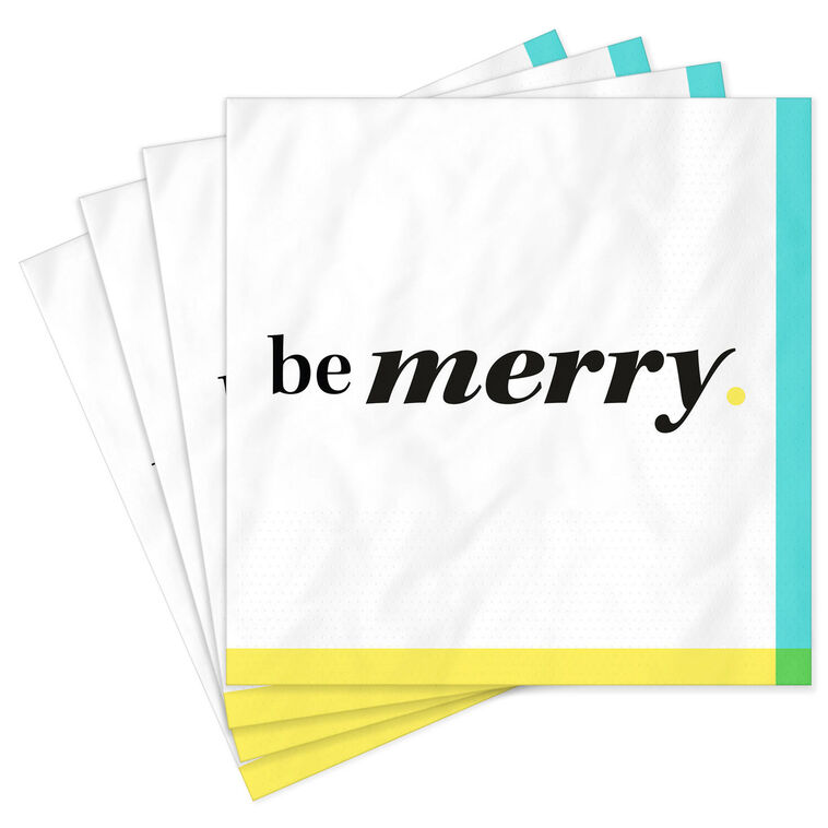hallmark Black and White "Be Merry" Cocktail Napkins Set of 16