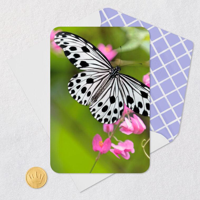 Hallmark Black-and-White Butterfly And Pink Flowers Blank Card