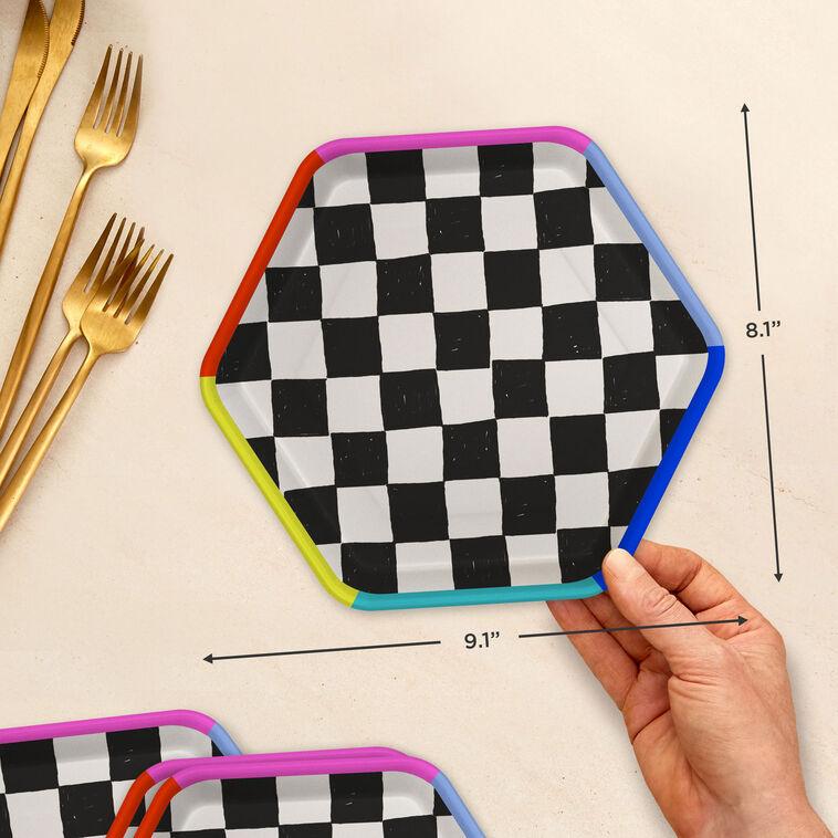 Hallmark Black And White Checkered Hexagonal Dessert Plates Pack Of 8