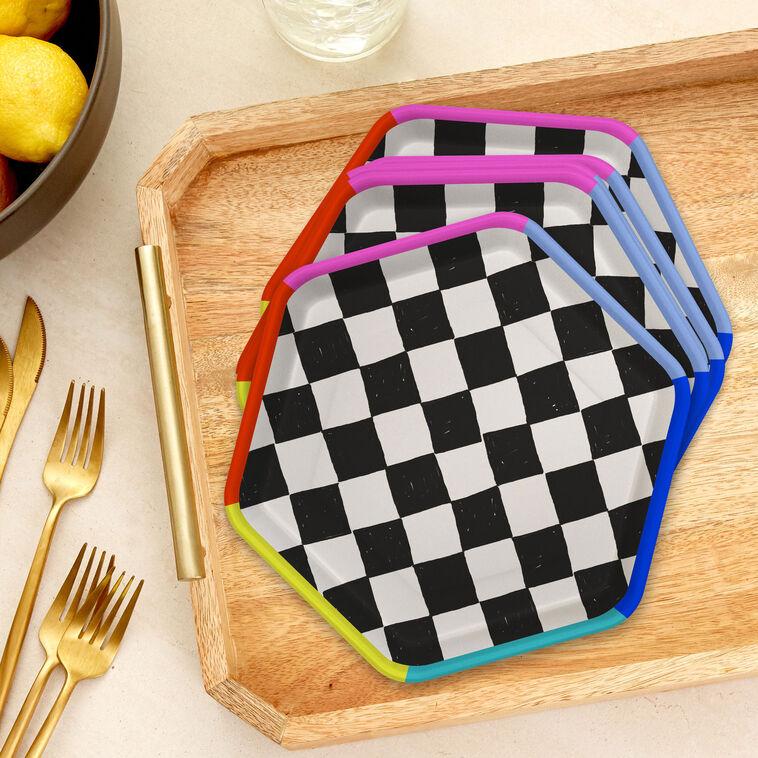 Hallmark Black And White Checkered Hexagonal Dessert Plates Pack Of 8
