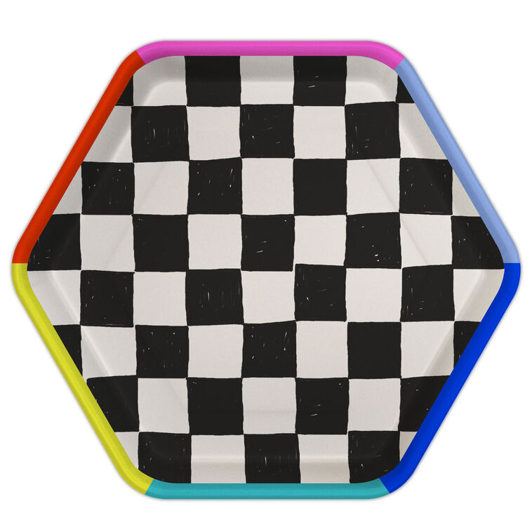hallmark Black and White Checkered Hexagonal Dessert Plates Pack of 8