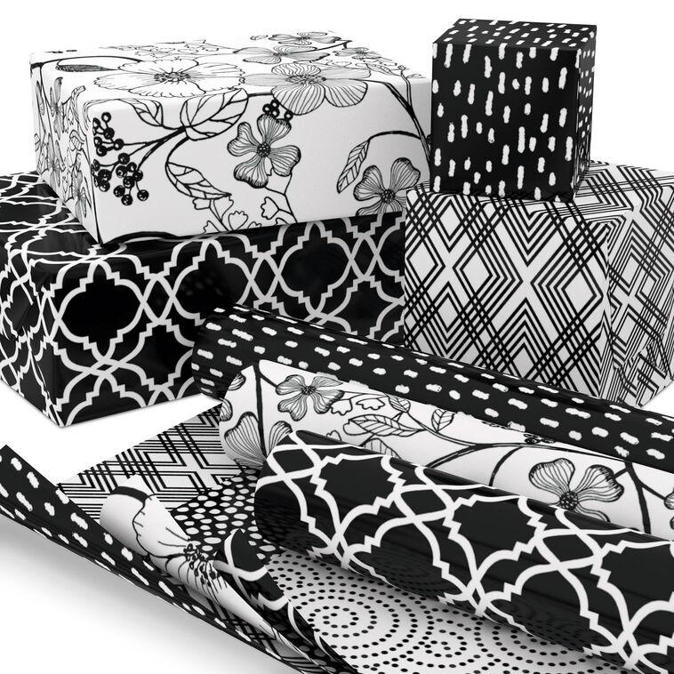 Hallmark Black And White Prints 3-Pack Reversible Wrapping Paper 75 Sq. Ft. Total