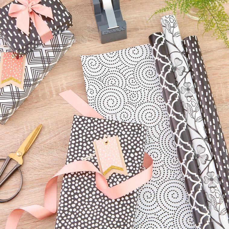 Hallmark Black And White Prints 3-Pack Reversible Wrapping Paper 75 Sq. Ft. Total