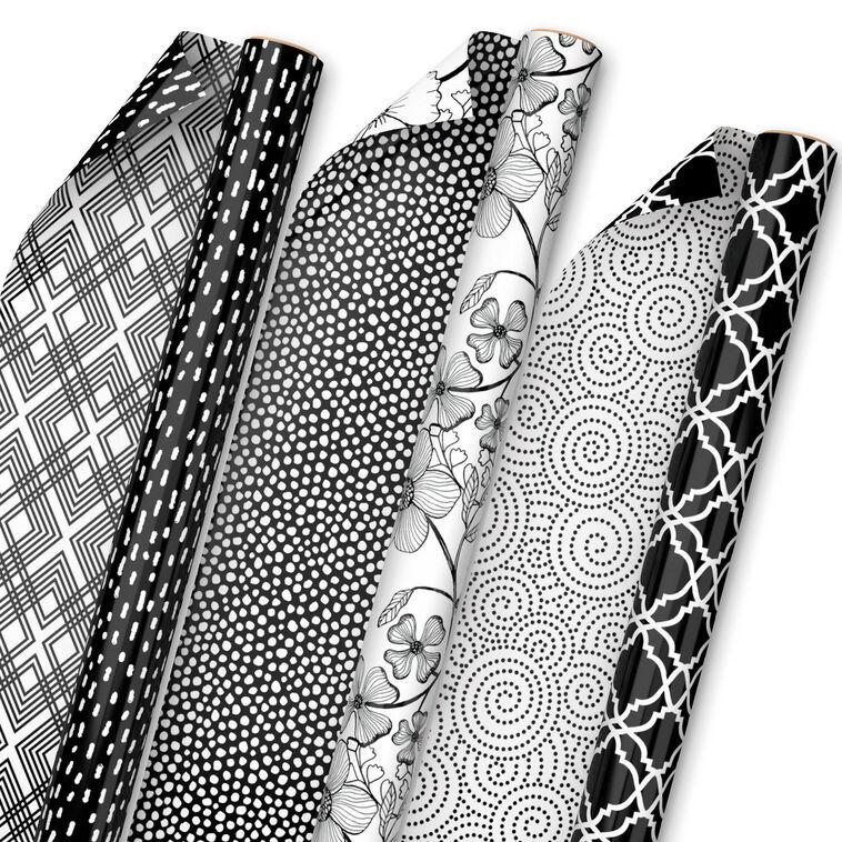 hallmark Black and White Prints 3-Pack Reversible Wrapping Paper 75 sq. ft. total