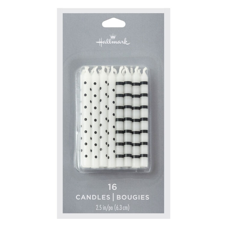 Hallmark Black Dots And Stripes On White Birthday Candles Set Of 16