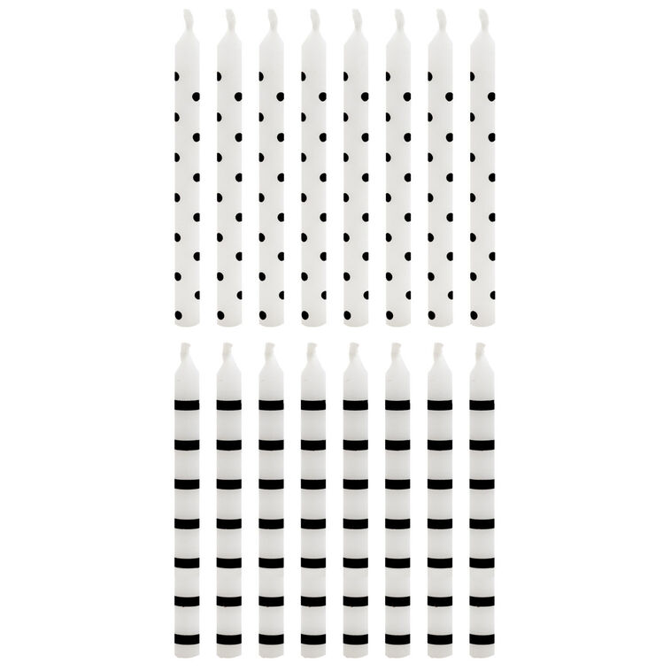 hallmark Black Dots and Stripes on White Birthday Candles Set of 16