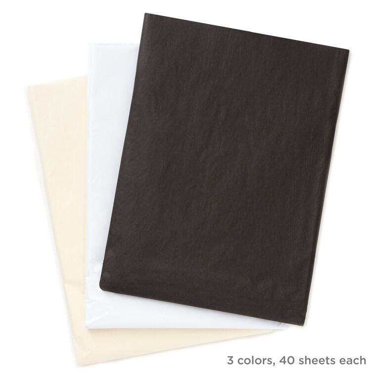 Hallmark Black/White/Cream 3-Pack Bulk Tissue Paper 120 Sheets