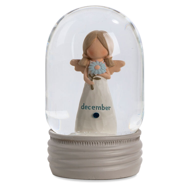 hallmark Blossom Bucket December Birthstone Angel Snow Globe 4.2"