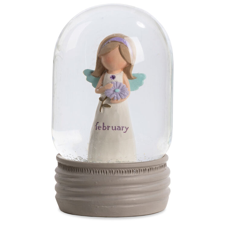 hallmark Blossom Bucket February Birthstone Angel Snow Globe 4.2"
