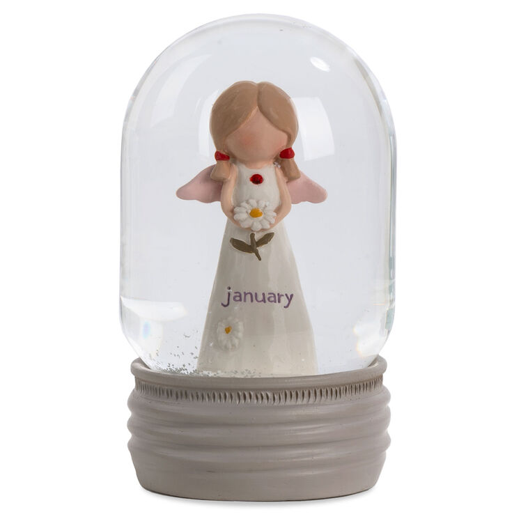 hallmark Blossom Bucket January Birthstone Angel Snow Globe 4.2"