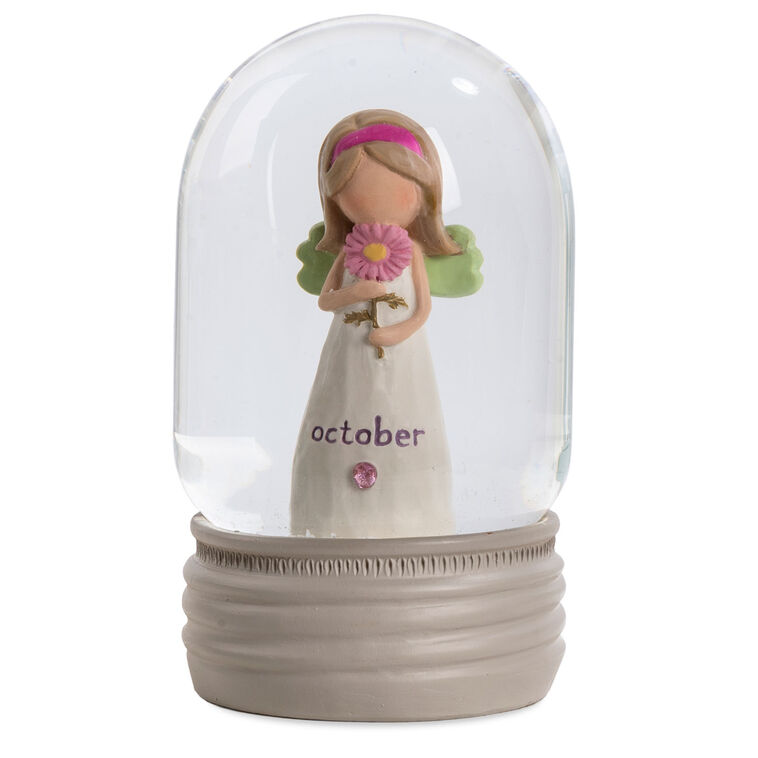 hallmark Blossom Bucket October Birthstone Angel Snow Globe 4.2"