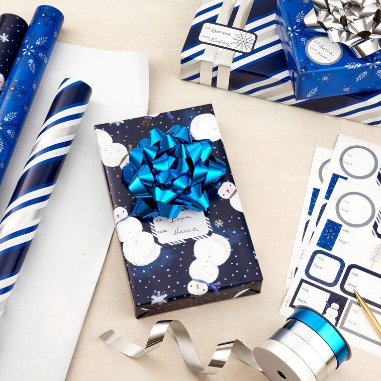 Hallmark Blue And Silver Gift Wrap Kit With Holiday Wrapping Paper Bows Ribbons And Tags