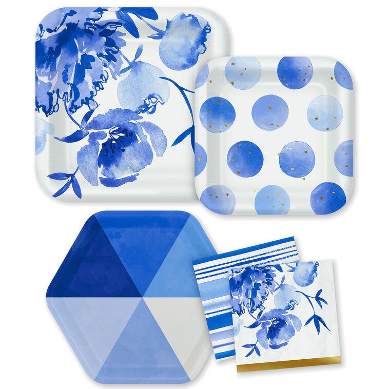 hallmark Blue and White Watercolor Party Essentials Set