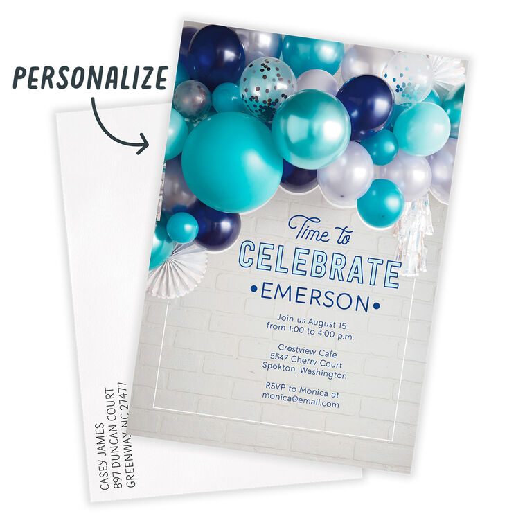Hallmark Blue Balloons Time To Celebrate Party Invitation