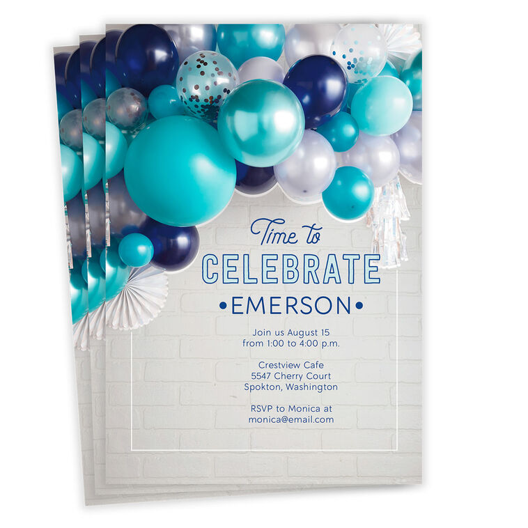 hallmark Blue Balloons Time to Celebrate Party Invitation