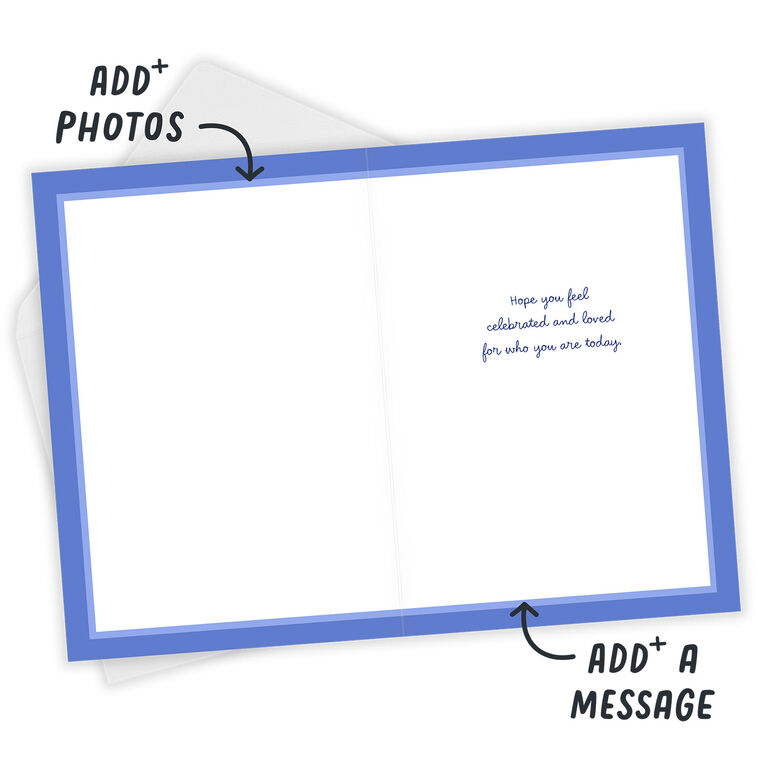 Hallmark Blue Folk Art Flowers Custom Birthday Card