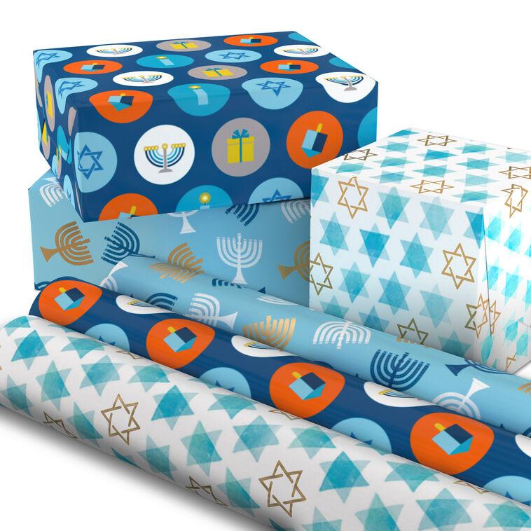 Hallmark Blue Hanukkah Designs 3-Pack Wrapping Paper Assortment 120 Sq. Ft