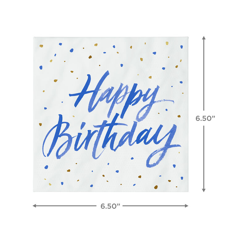 Hallmark Blue "Happy Birthday" On White Dinner Napkins Set Of 16