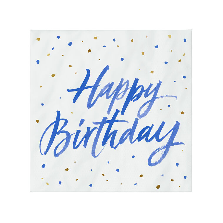 hallmark Blue "Happy Birthday" on White Dinner Napkins Set of 16