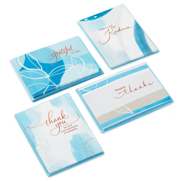 hallmark Blue Watercolor Assortment Blank Sympathy Thank-You Notes Pack of 24