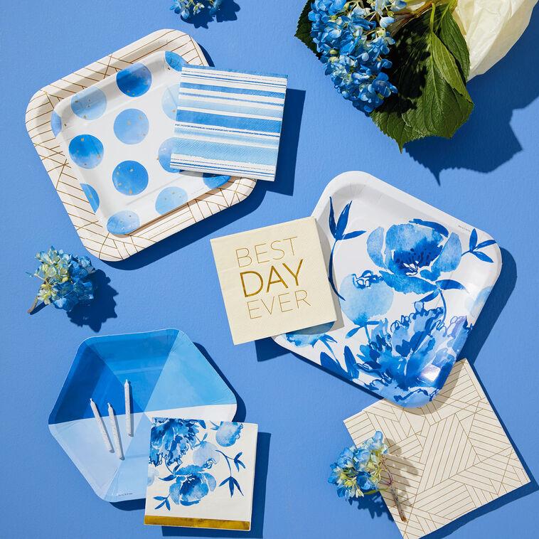 Hallmark Blue Watercolor Dots Dessert Plates Pack Of 8