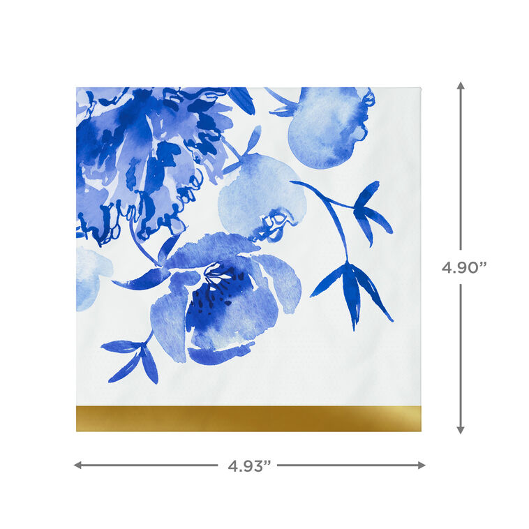 Hallmark Blue Watercolor Floral Cocktail Napkins Set Of 16
