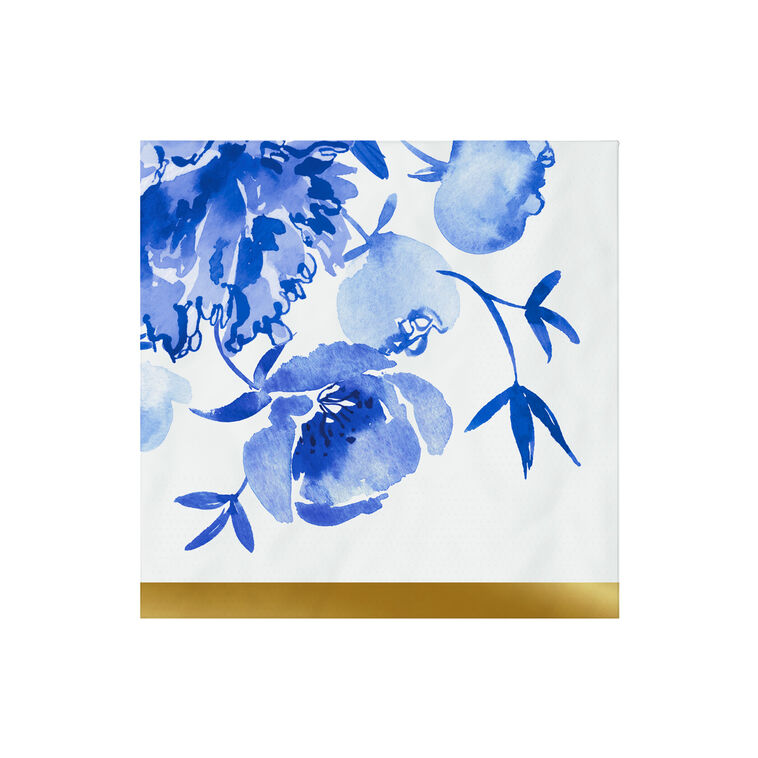 hallmark Blue Watercolor Floral Cocktail Napkins Set of 16