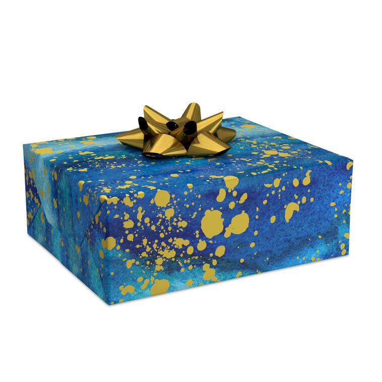 Hallmark Blue Watercolor With Gold Splatter Wrapping Paper 20 Sq. Ft