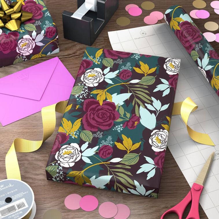 Hallmark Bold Floral On Teal Wrapping Paper 20 Sq. Ft