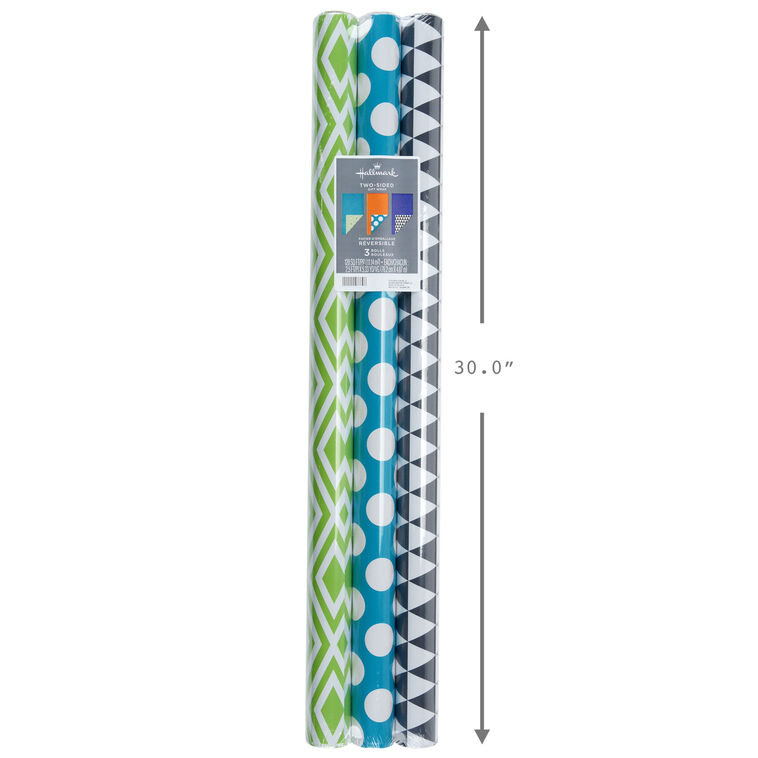 Hallmark Bold Patterns And Solids 3-Pack Reversible Wrapping Paper