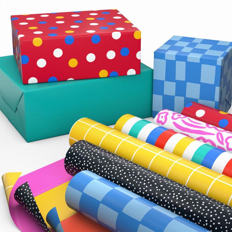 Hallmark Bold Shapes 6-Pack Assorted Reversible Wrapping Paper Roll Bundle 150 Sq. Ft. Total