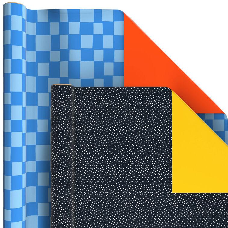 Hallmark Bold Shapes 6-Pack Assorted Reversible Wrapping Paper Roll Bundle 150 Sq. Ft. Total